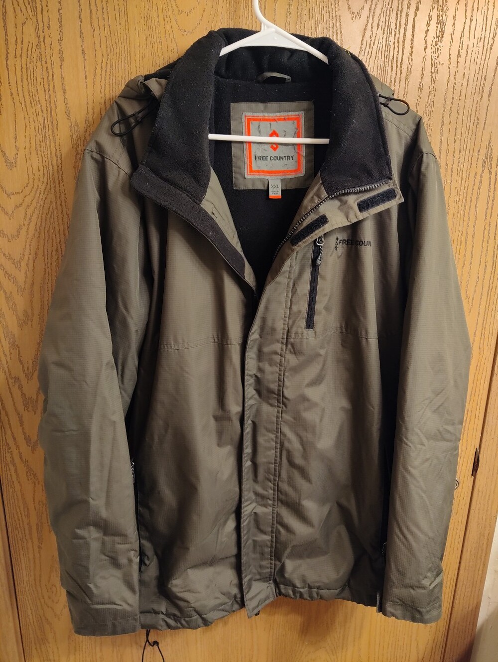 Free Country Olive Green Waterproof Raincoat with Fleece Collar